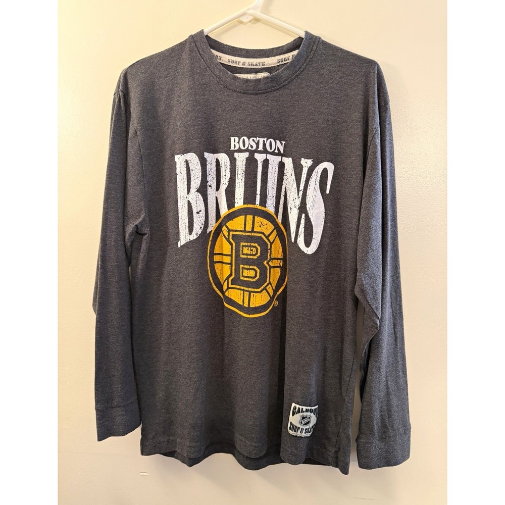 Calhoun Boston Bruins NHL Long Sleeve Shirt Size M/M Gray Yellow White